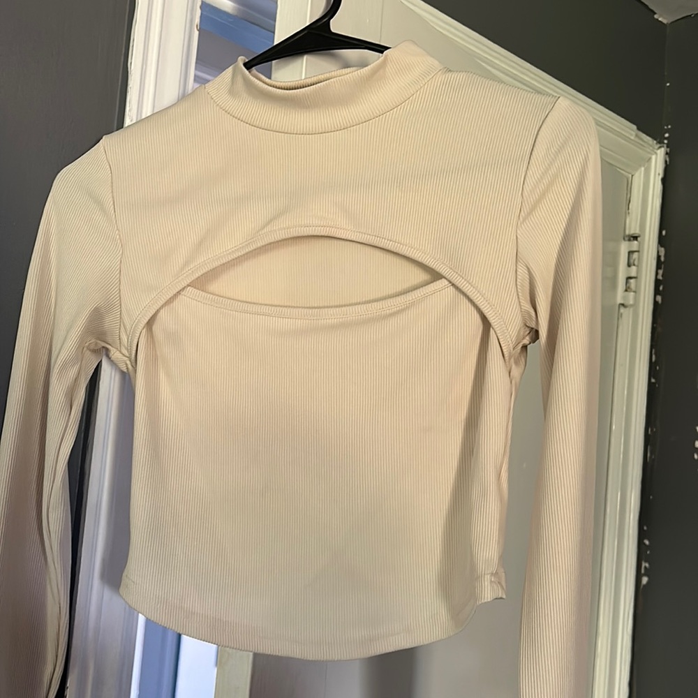 Long Sleeve Beige Crop top